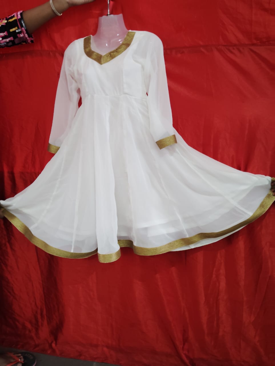 Anarkali Top — White Georgette - Costume rental at Chithira CreationZ Bangalore