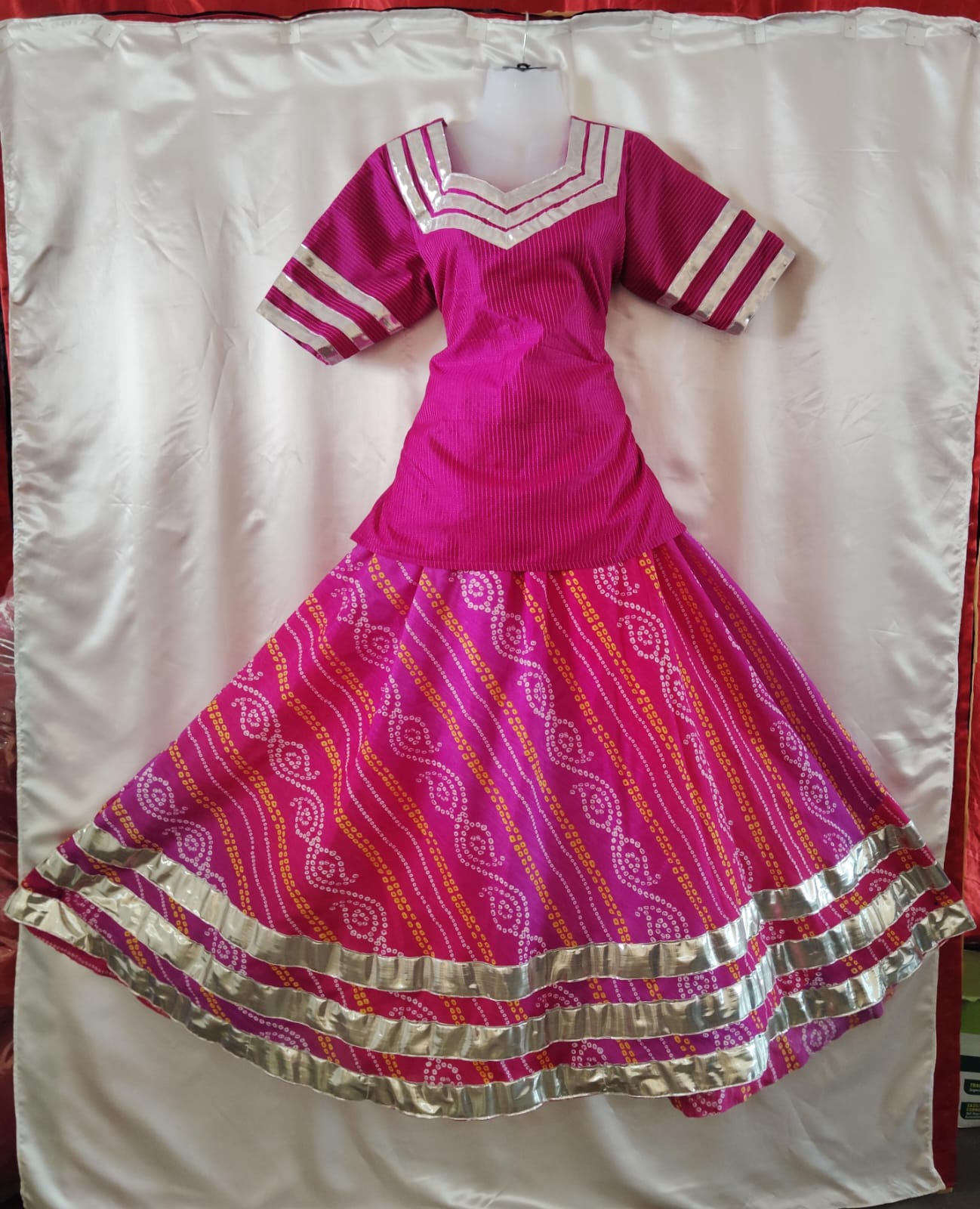 Bandhini Set — Pink & Purple - Costume rental at Chithira CreationZ Bangalore